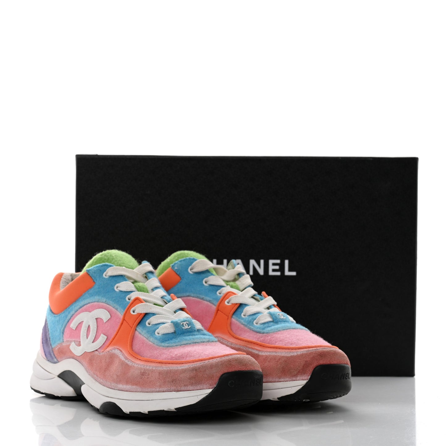 Fabric Suede Calfskin CC Sneakers 39 White Multicolor