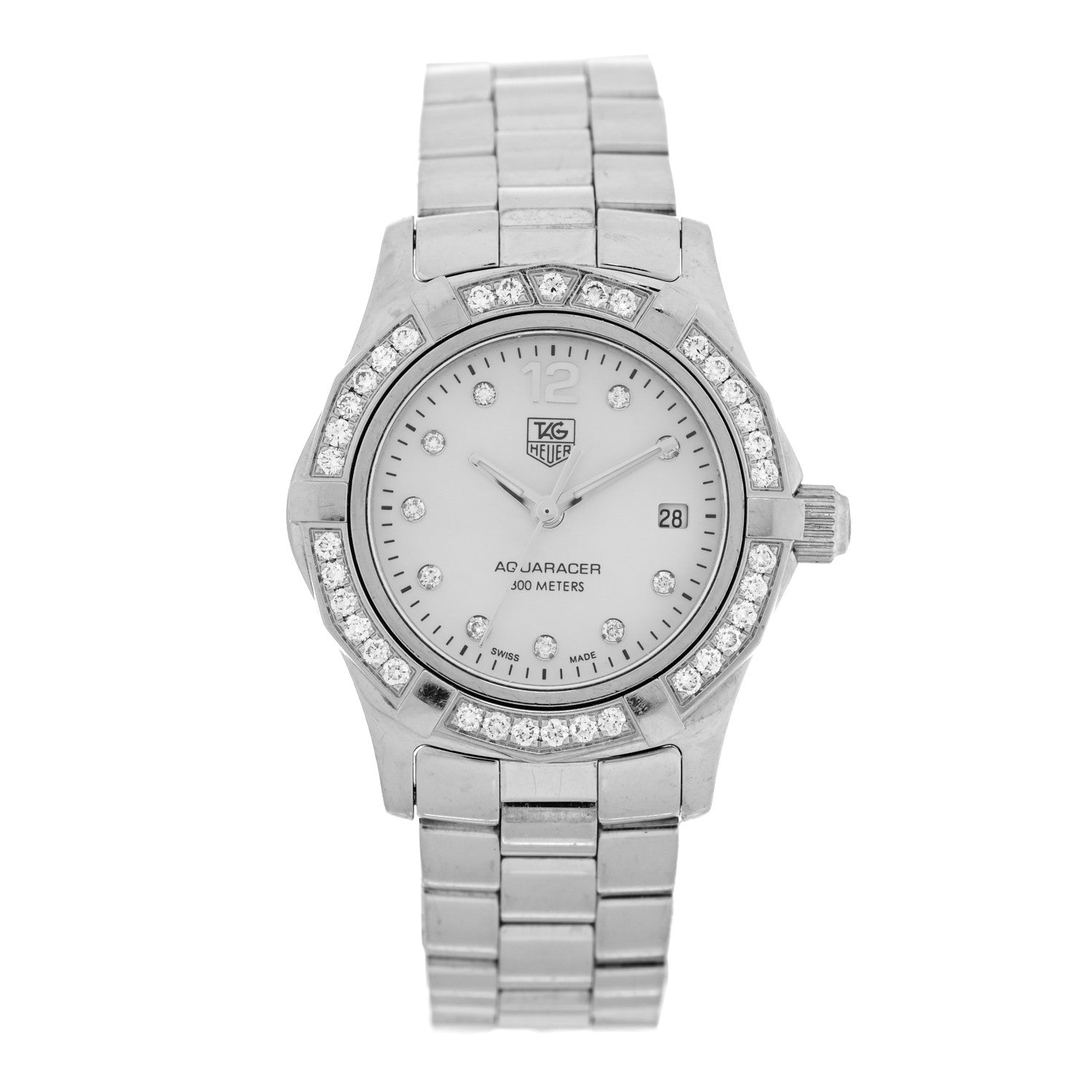 Tag Heuer Stainless Steel Diamond Bezel Mother of Pearl 27mm Aquaracer Lady Quartz Watch WAF1416 1 of 4