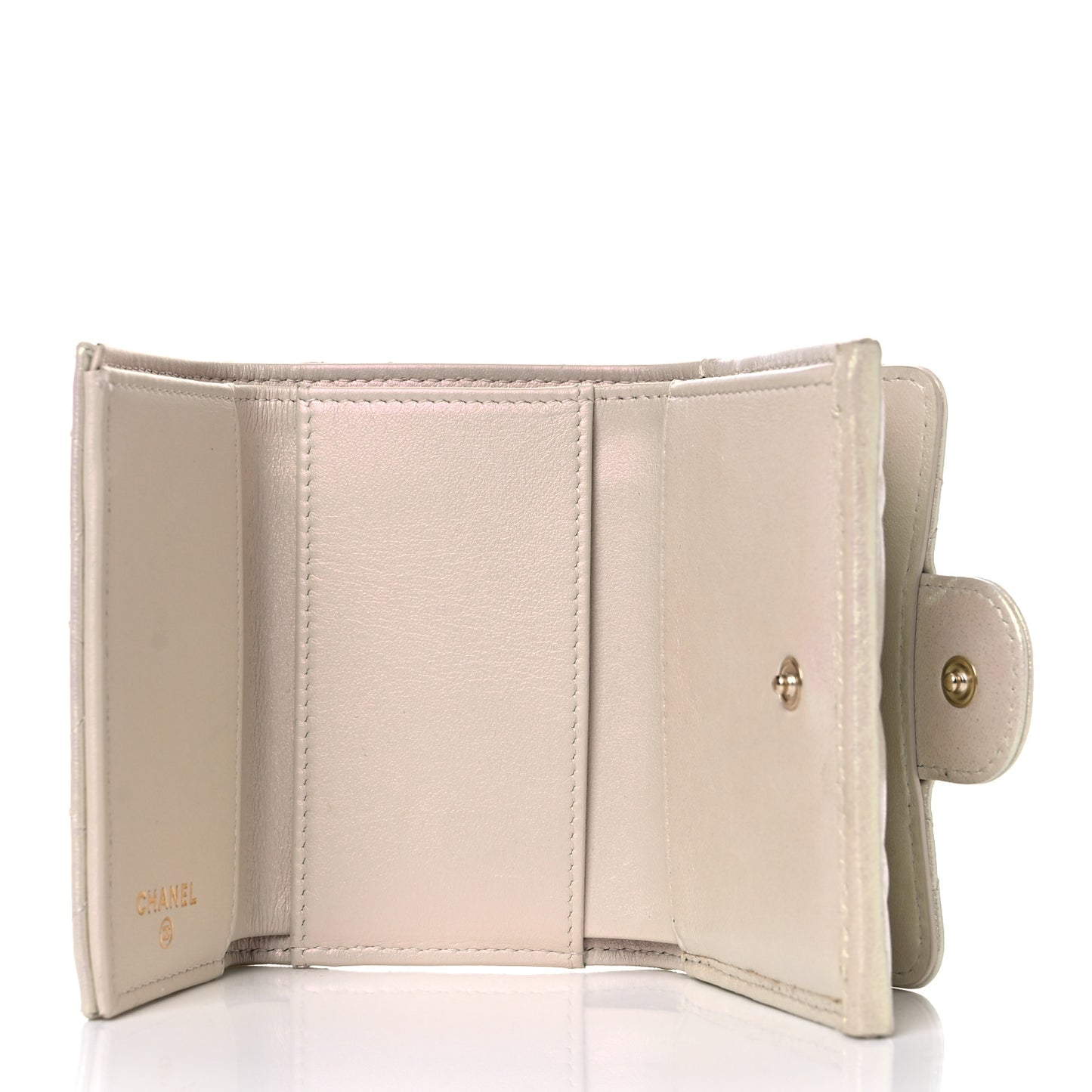 Iridescent Lambskin Quilted Double Flap Wallet Ivory
