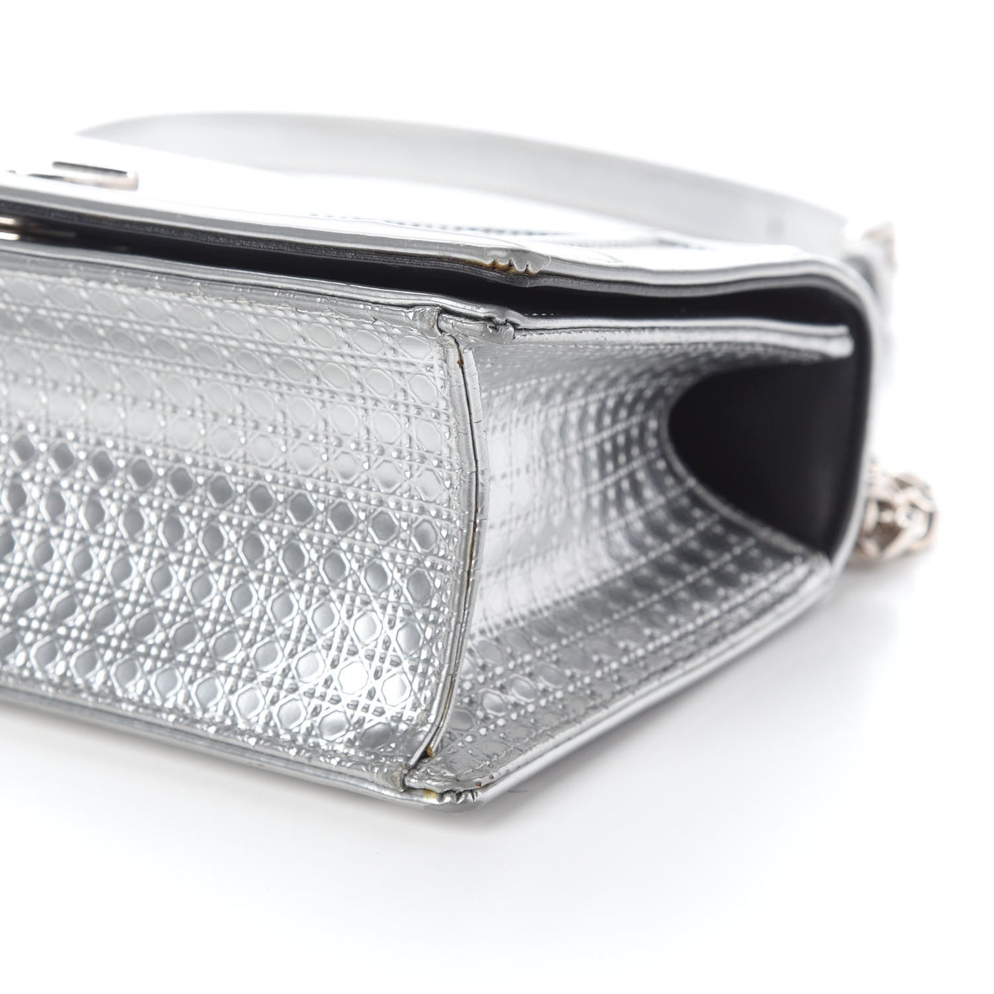 Metallic Patent Micro-Cannage Small Diorama Flap Bag Silver