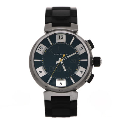 Louis Vuitton Stainless Steel Rubber 41mm Tambour GMT Automatic Watch Black 1 of 5