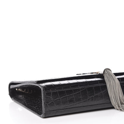 Saint Laurent Calfskin Crocodile Embossed Medium Classic Monogram Kate Tassel Satchel Black 5 of 11