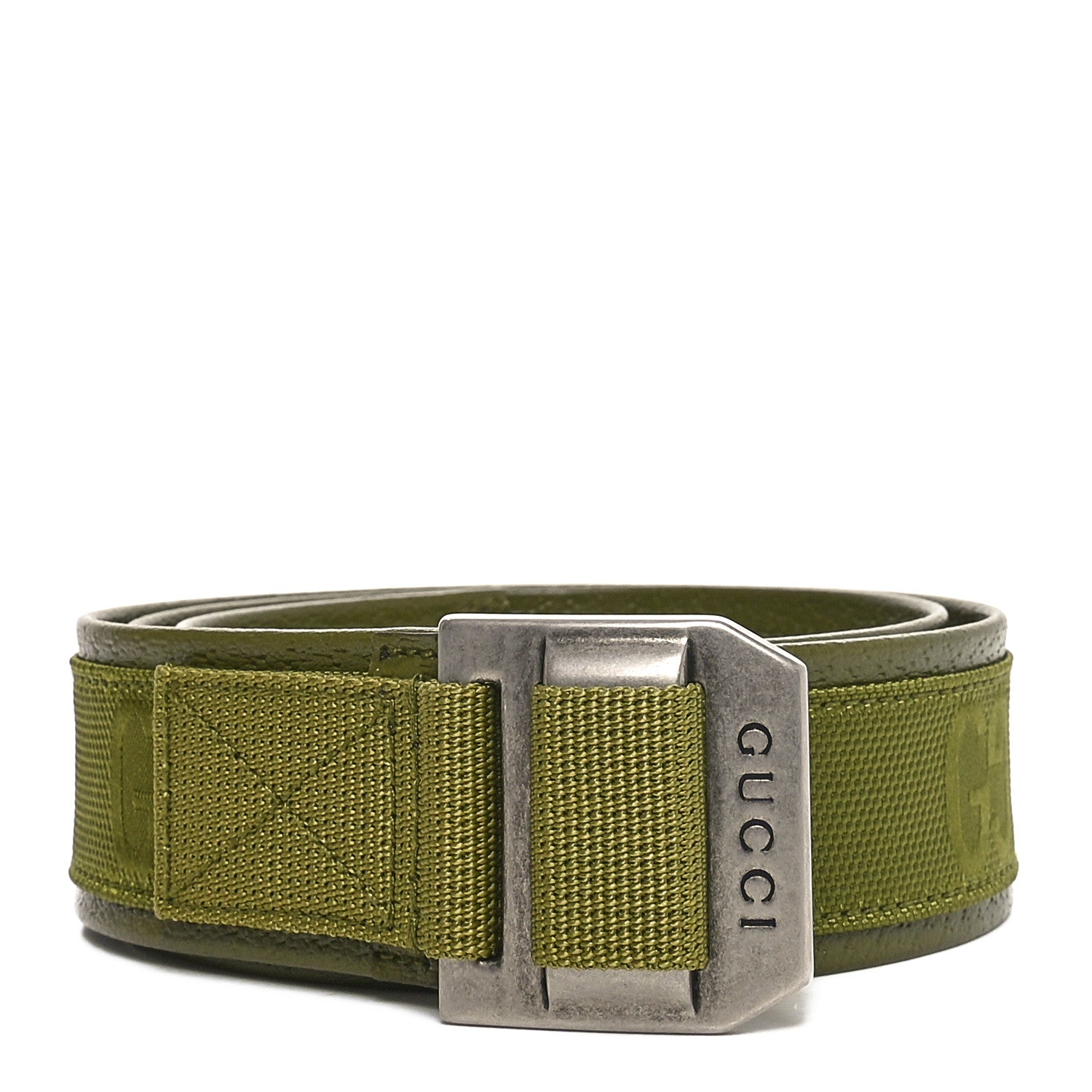 Gucci Econyl Nylon Monogram Off The Grid Belt Logo Buckle Belt 80 32 Juniper Green 1 of 5