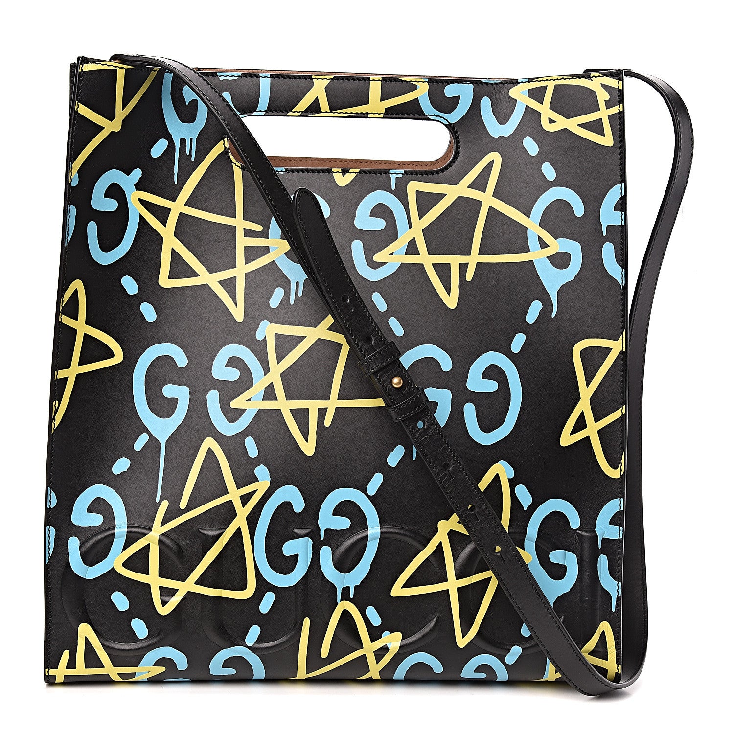 Gucci Calfskin GucciGhost Medium XL Tote Black New Acquamarine 1 of 9
