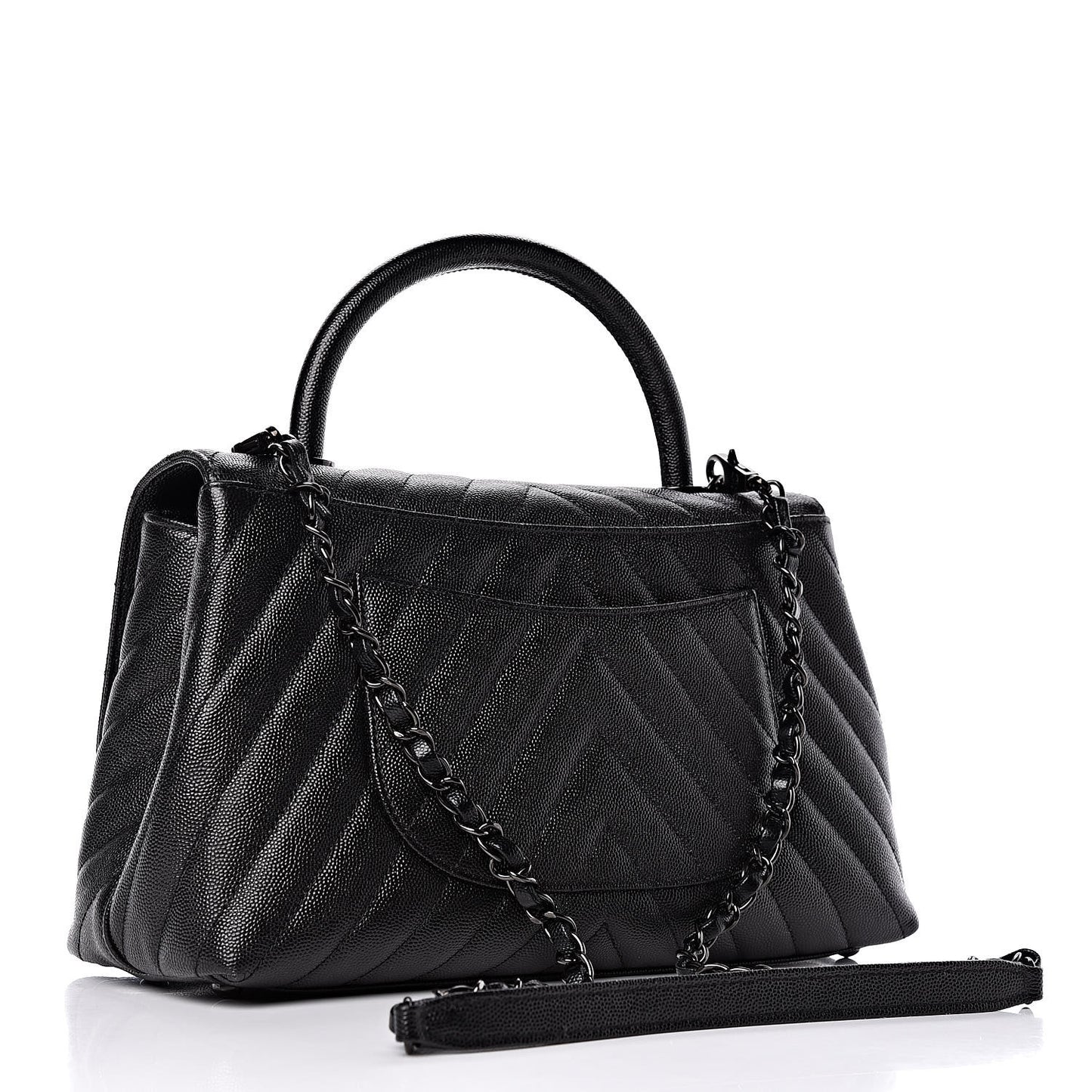 Caviar Chevron Quilted Small Coco Handle Flap So Black
