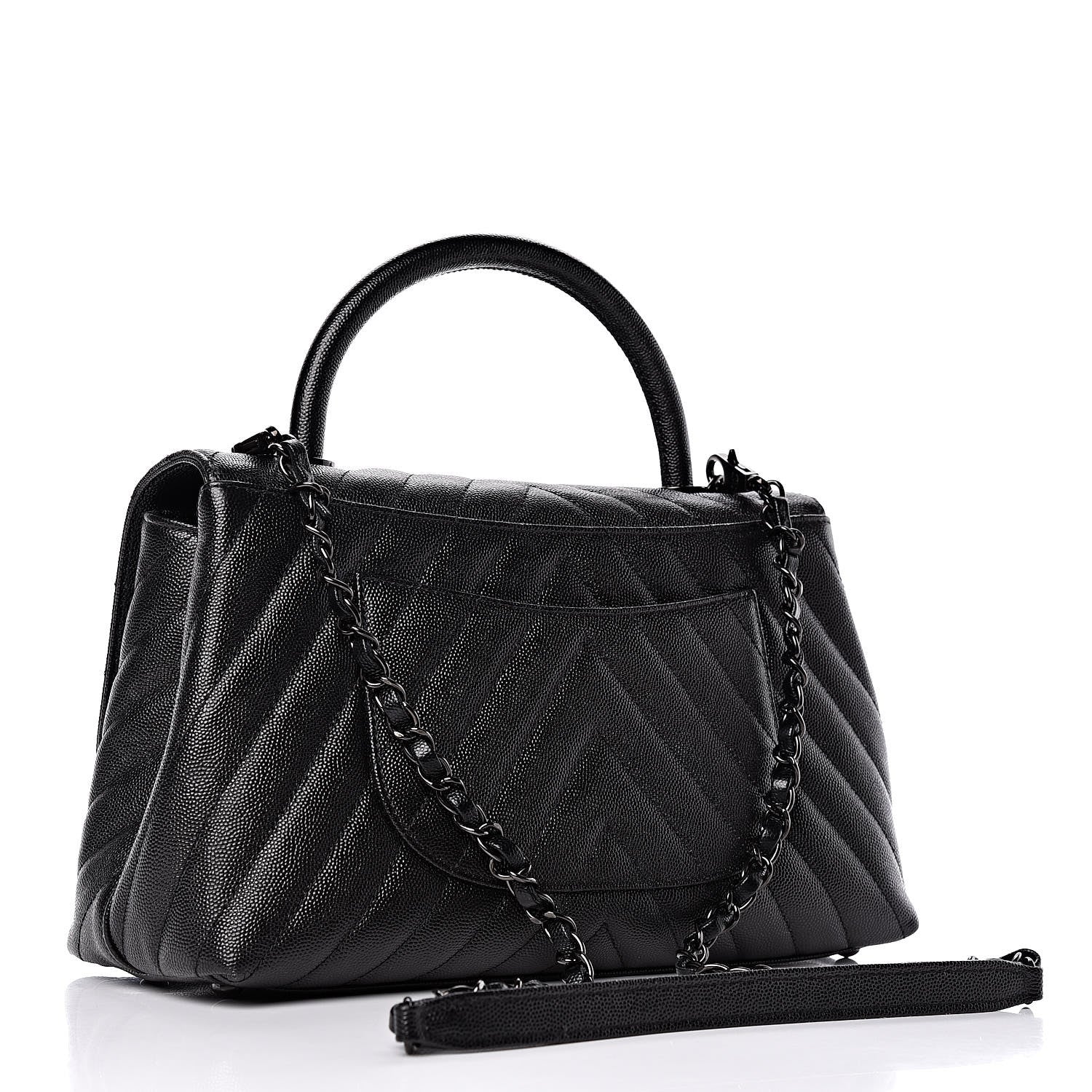 Chanel Caviar Chevron Quilted Small Coco Handle Flap So Black 3 of 9