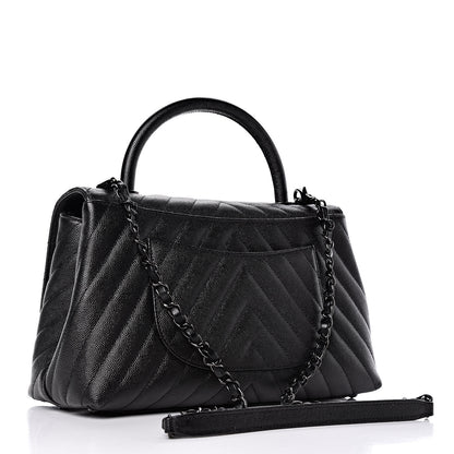 Chanel Caviar Chevron Quilted Small Coco Handle Flap So Black 3 of 9