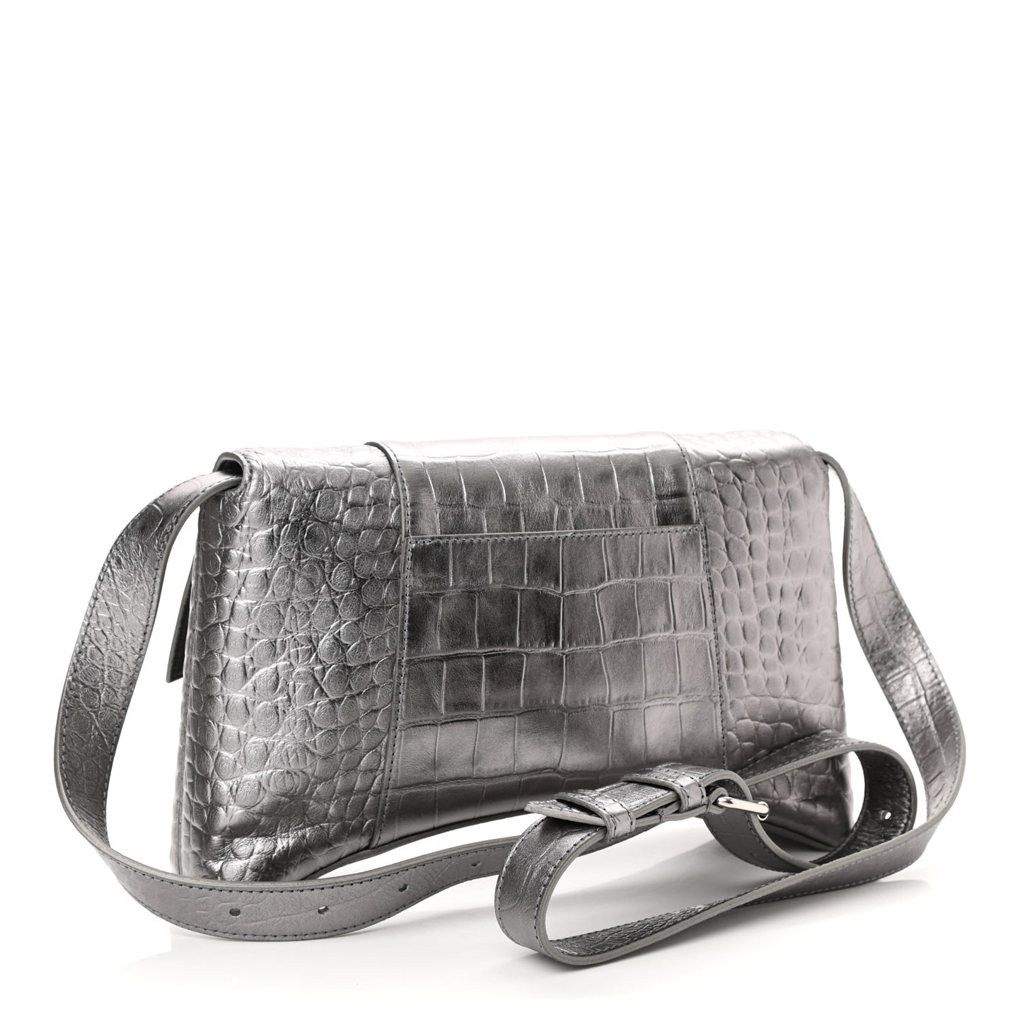 Metallic Calfskin Crocodile Embossed XS Downtown Shoulder Bag Silver