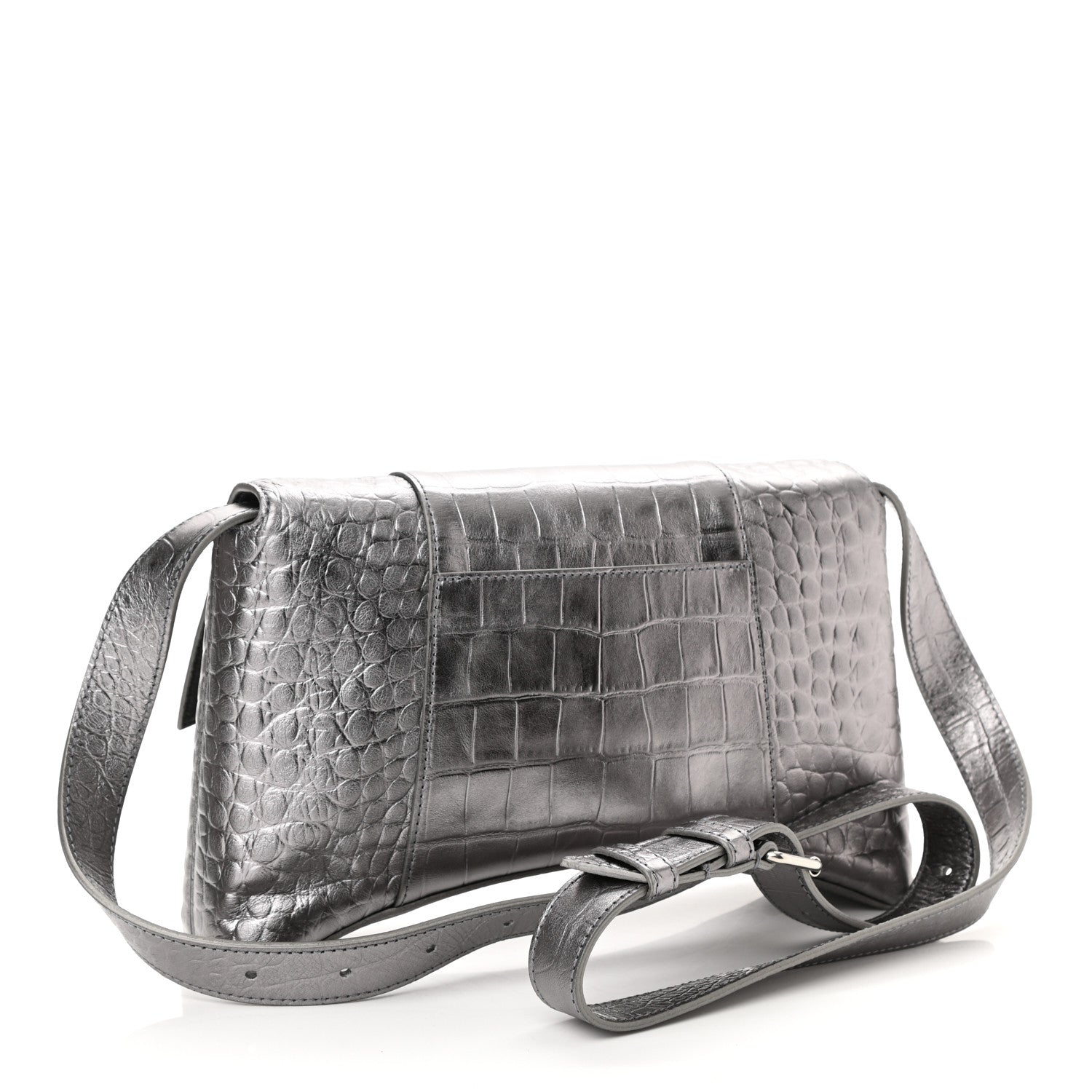 Balenciaga Metallic Calfskin Crocodile Embossed XS Downtown Shoulder Bag Silver 2 of 9