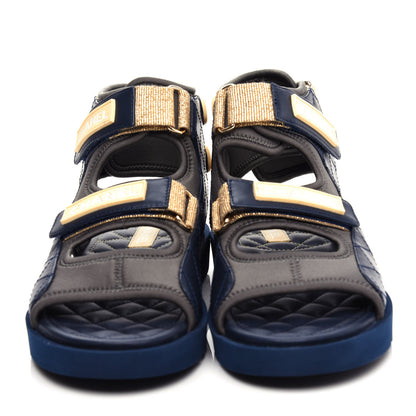 Chanel Goatskin Fabric TPU Gladiator Sandals 37 Navy Dark Grey Yellow 5 of 11