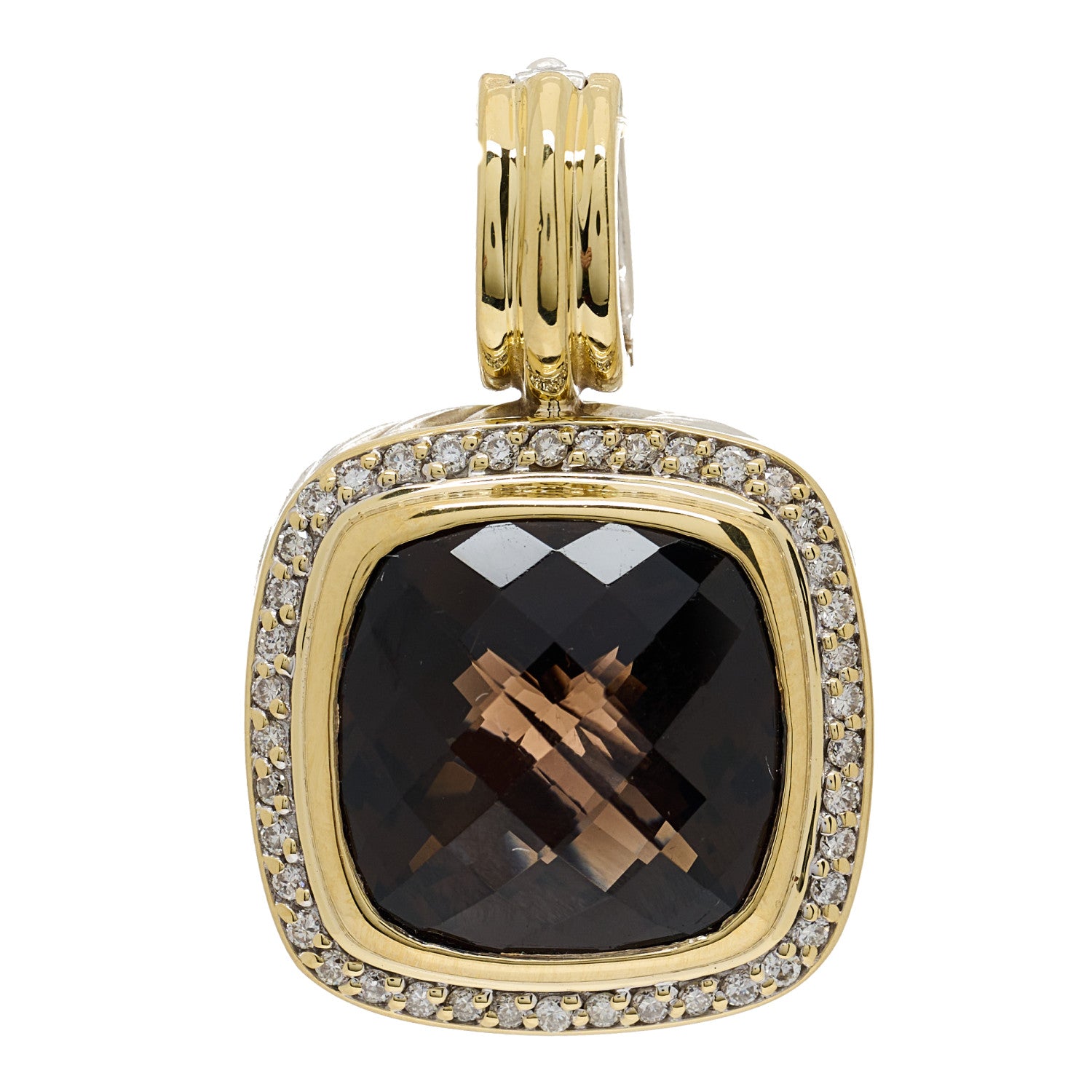 David Yurman Sterling Silver 18K Yellow Gold Diamond Smoky Quartz 14mm Albion Enhancer Pendant 1 of 4