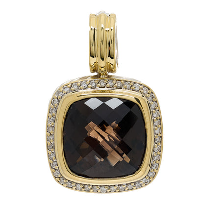 David Yurman Sterling Silver 18K Yellow Gold Diamond Smoky Quartz 14mm Albion Enhancer Pendant 1 of 4