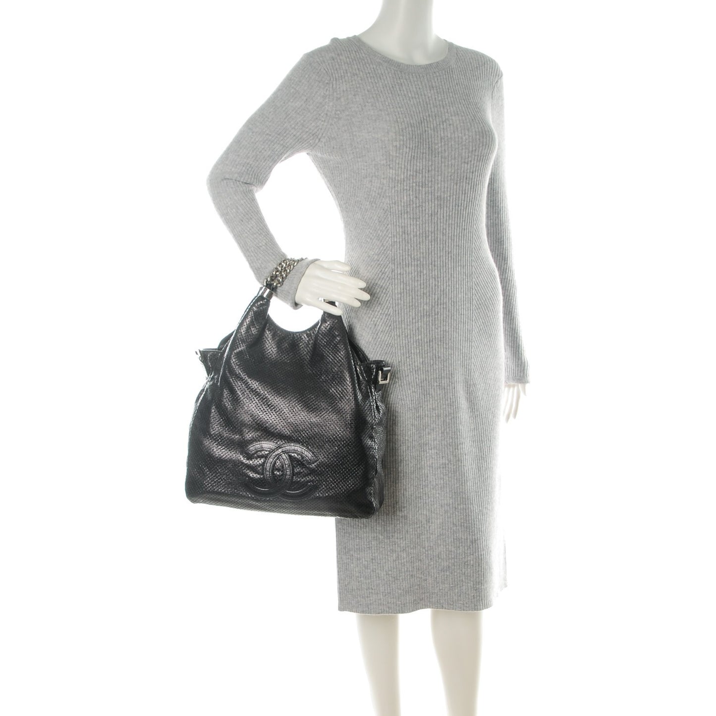 Glazed Calfskin Perforated Medium Rodeo Drive Tote Black