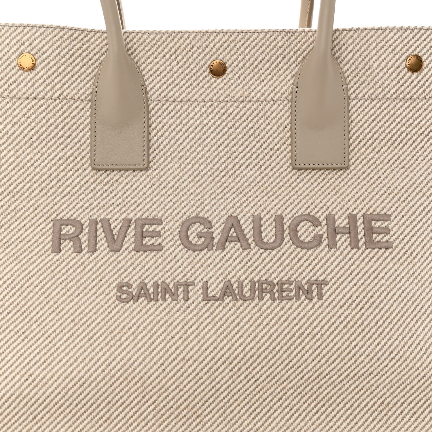 Saint Laurent Linen Calfskin Small Rive Gauche Tote Beige Sea Salt 8 of 10