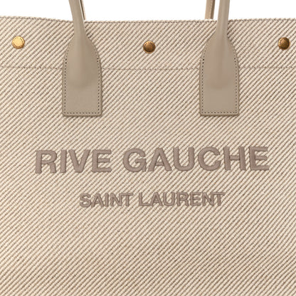 Saint Laurent Linen Calfskin Small Rive Gauche Tote Beige Sea Salt 8 of 10