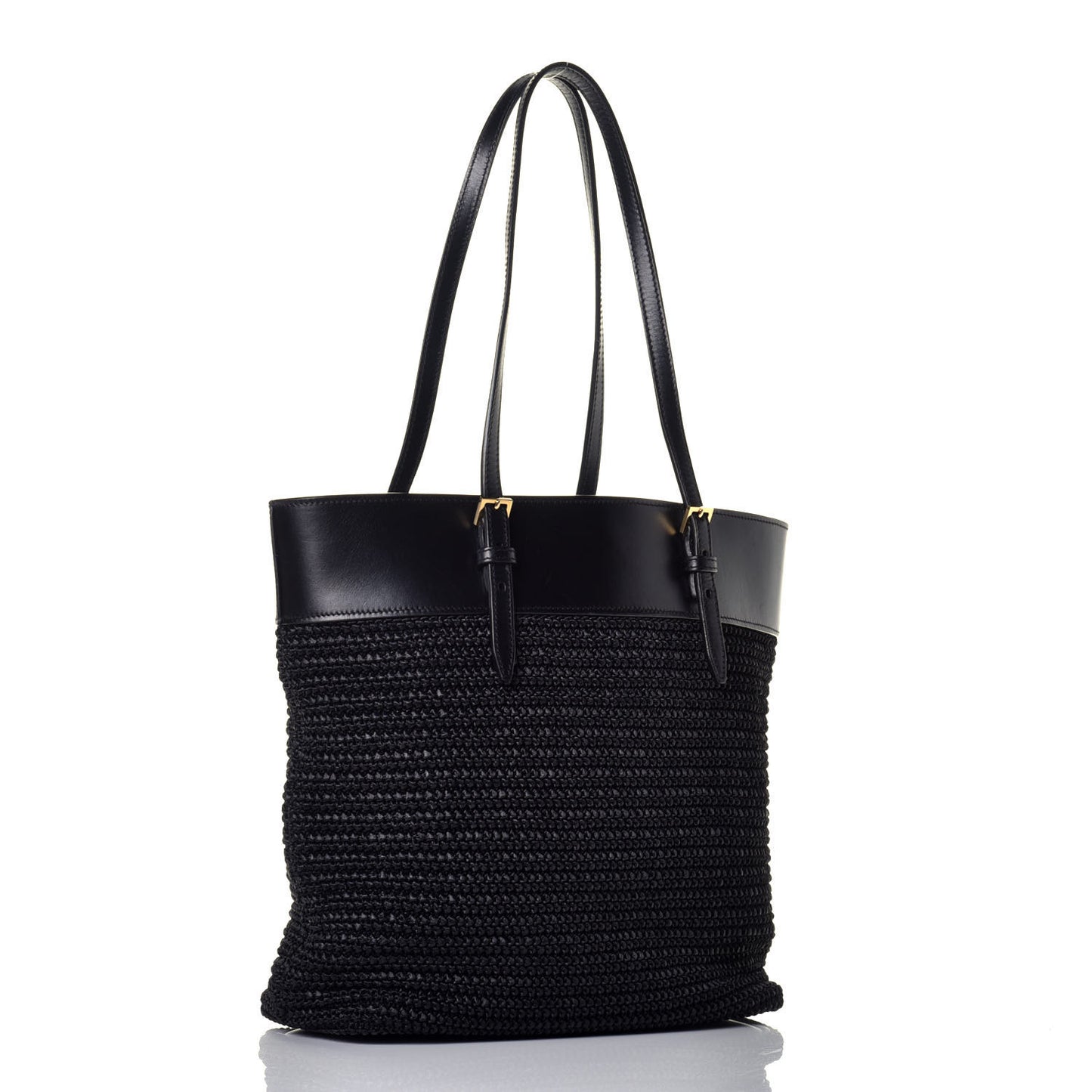 Calfskin Raffia Mini Tote Black