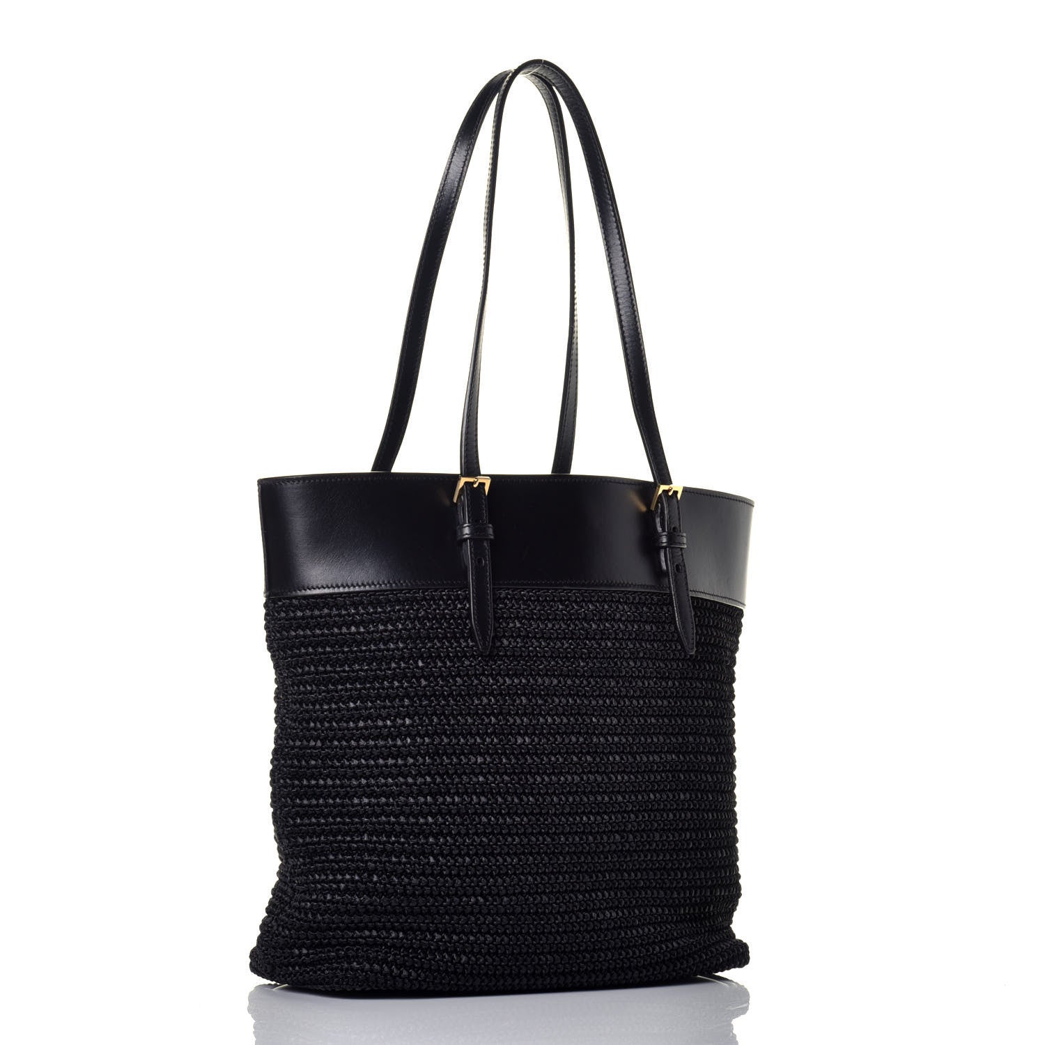 Saint Laurent Calfskin Raffia Mini Tote Black 3 of 8