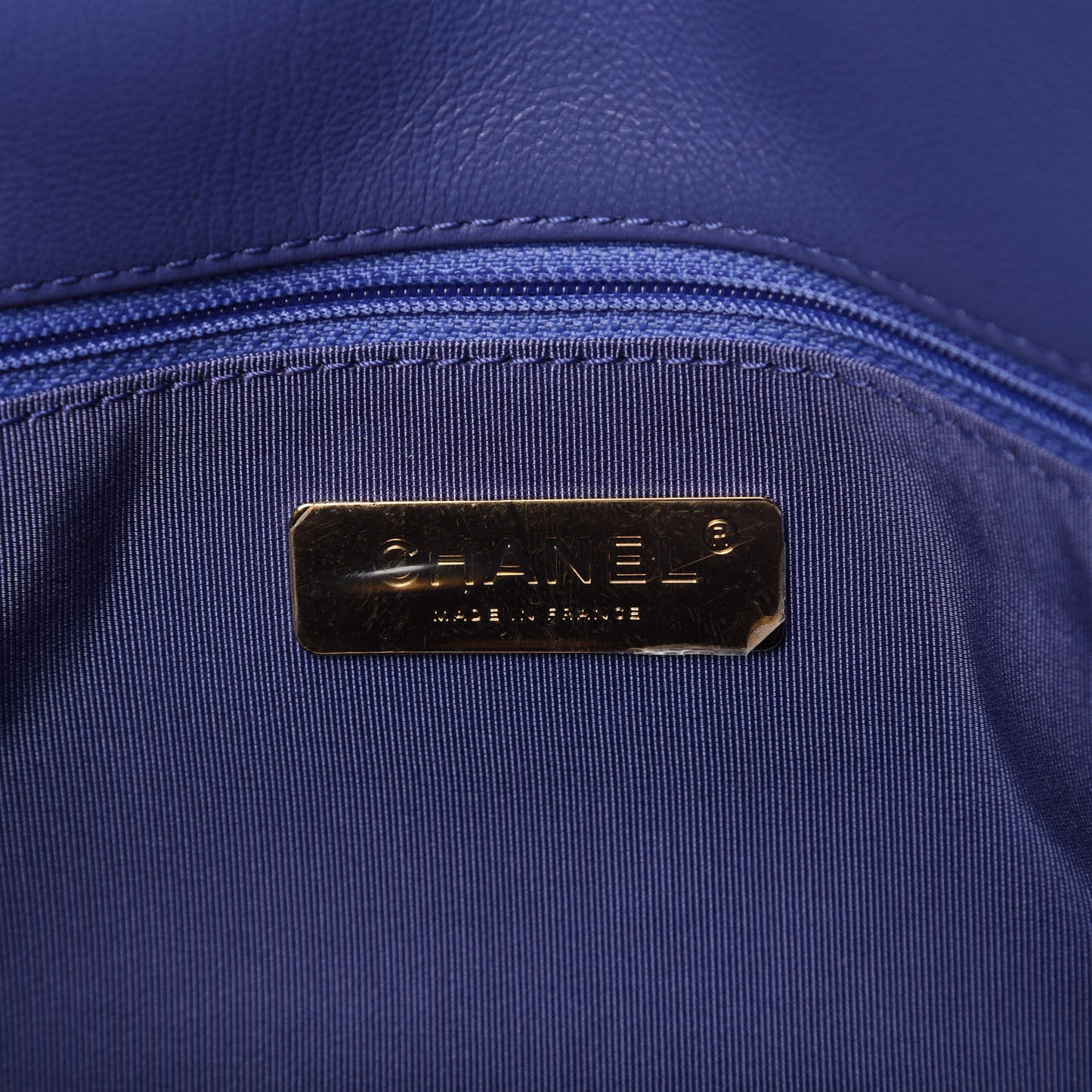 Shiny Goatskin Quilted Large Chanel 19 Flap Blue