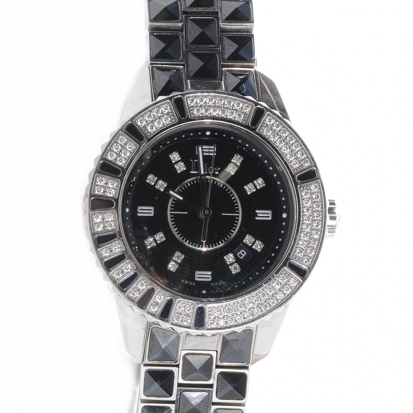 Stainless Steel Diamond Sapphire 33mm Christal Quartz Watch Black
