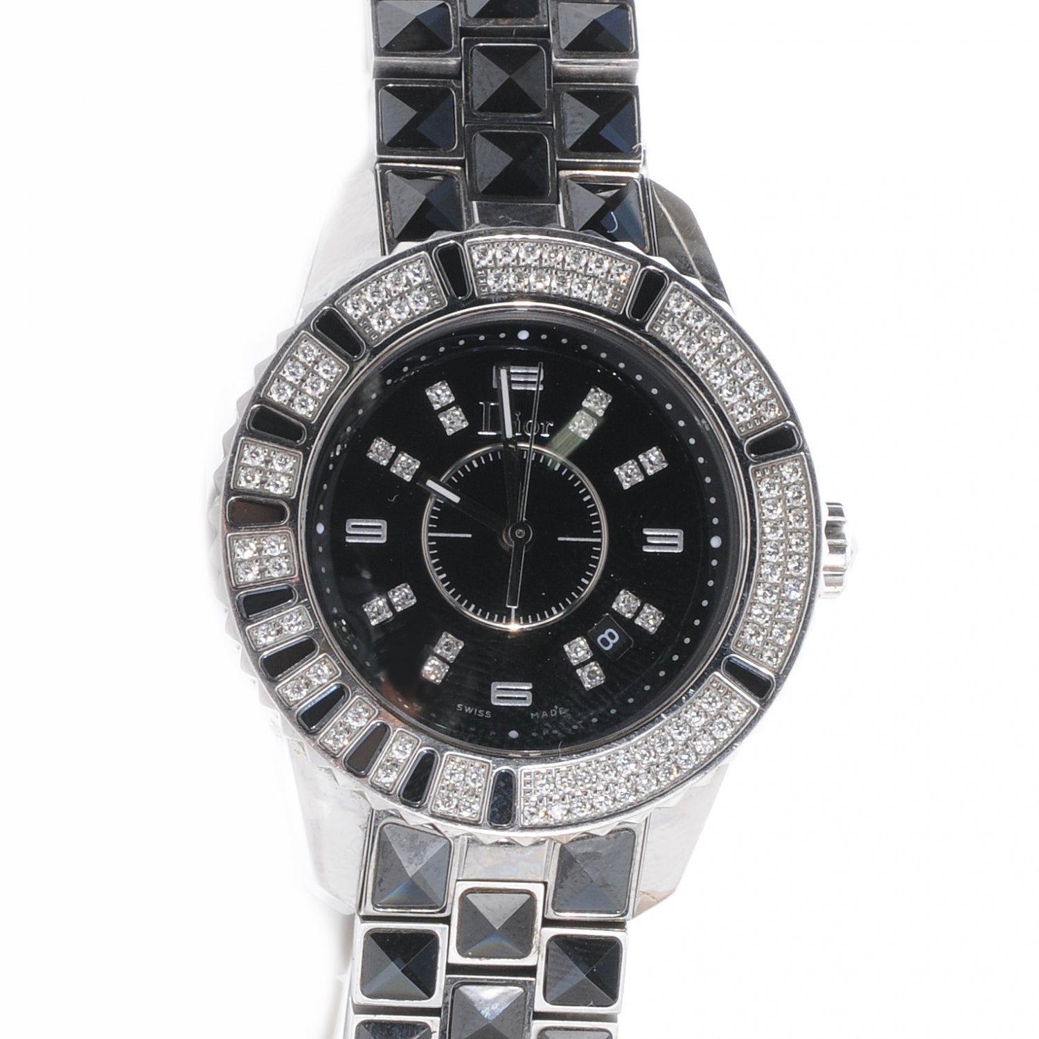 Christian Dior Stainless Steel Diamond Sapphire 33mm Christal Quartz Watch Black 1 of 5