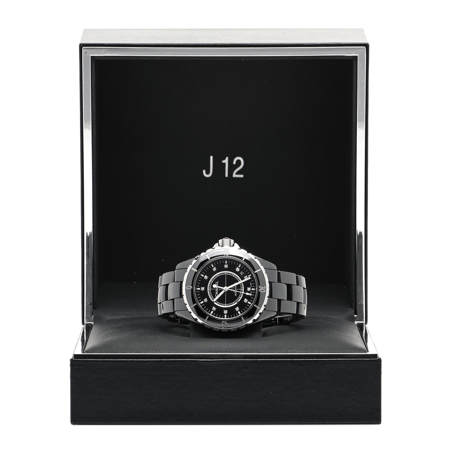 Chanel Stainless Steel Ceramic Diamond 38mm J12 Automatic Watch Black 5 of 5