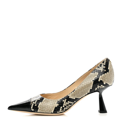 Jimmy Choo Calfskin Snake Print Pointy Toe Rene 75 Pumps 37.5 Black Natural 1 of 8