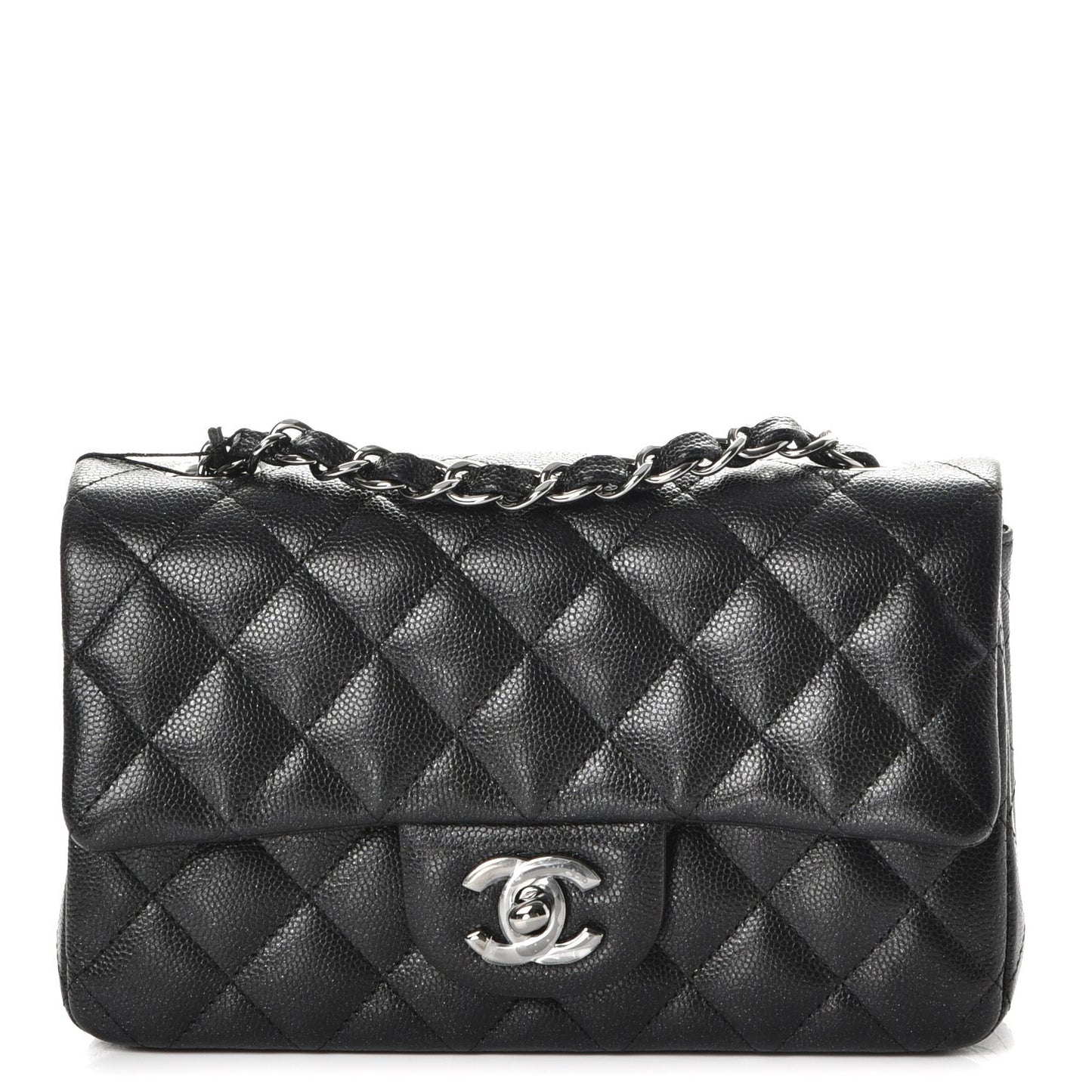 Iridescent Caviar Quilted Mini Rectangular Flap Black