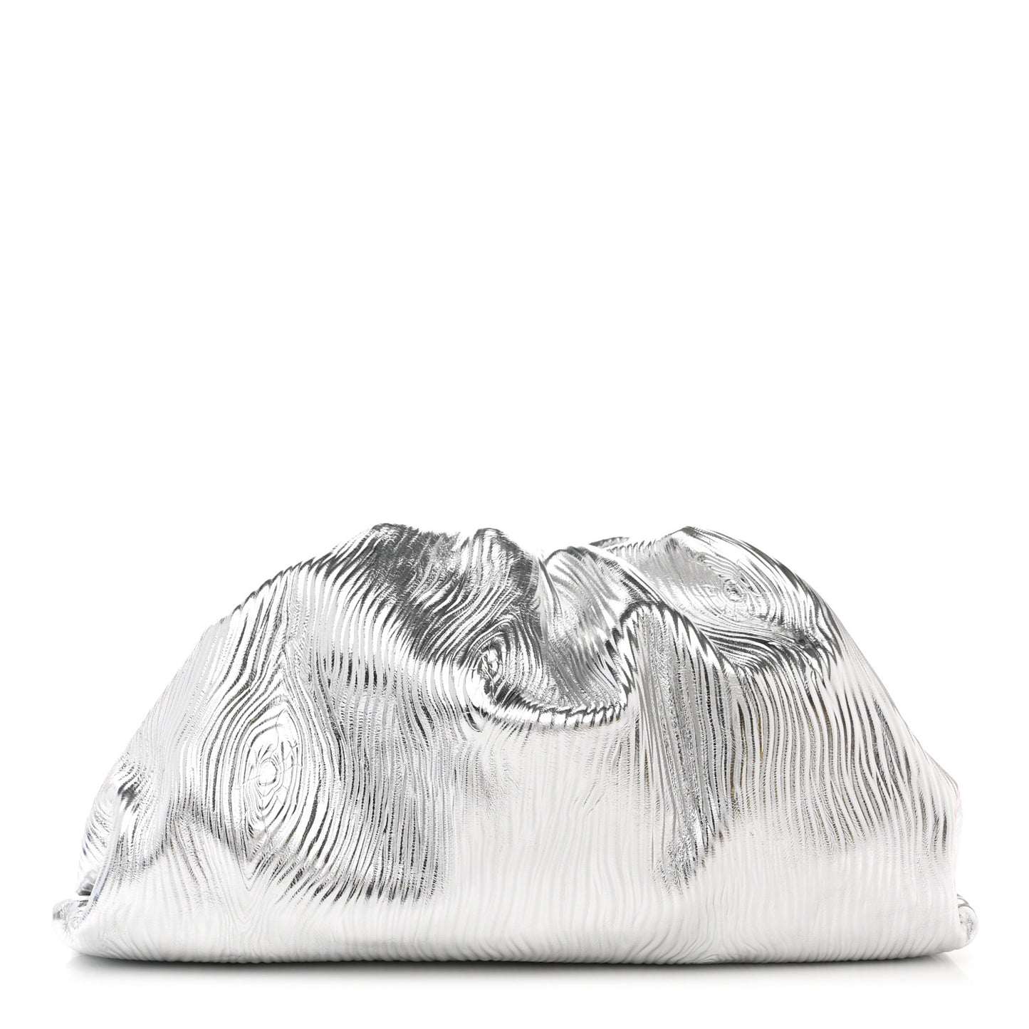 Metallic Bark Calfskin Embossed The Pouch Oversized Clutch Silver