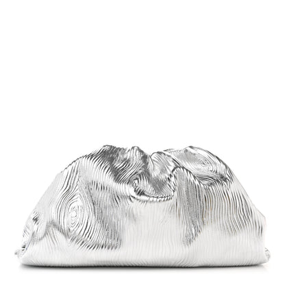 Bottega Veneta Metallic Bark Calfskin Embossed The Pouch Oversized Clutch Silver 1 of 9