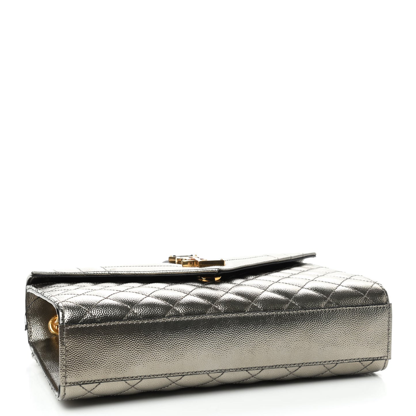 Metallic Grain De Poudre Textured Mixed Matelasse Triquilt Medium Monogram Satchel Piombo