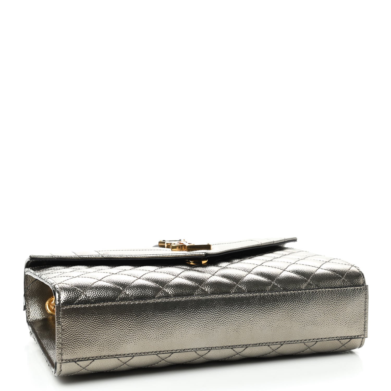 Saint Laurent Metallic Grain De Poudre Textured Mixed Matelasse Triquilt Medium Monogram Satchel Piombo 4 of 8
