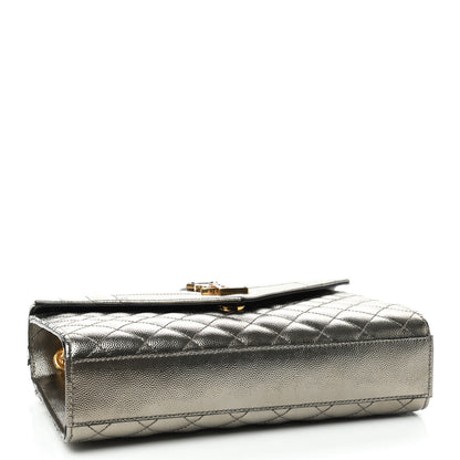 Saint Laurent Metallic Grain De Poudre Textured Mixed Matelasse Triquilt Medium Monogram Satchel Piombo 4 of 8