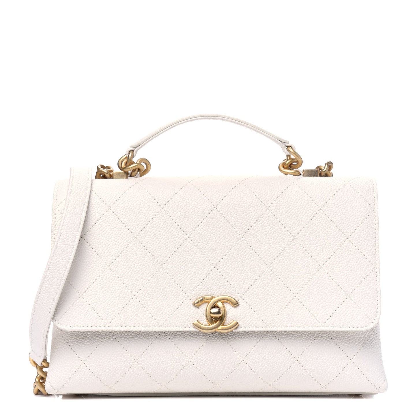 Grained Calfskin Small Stitched Flap White