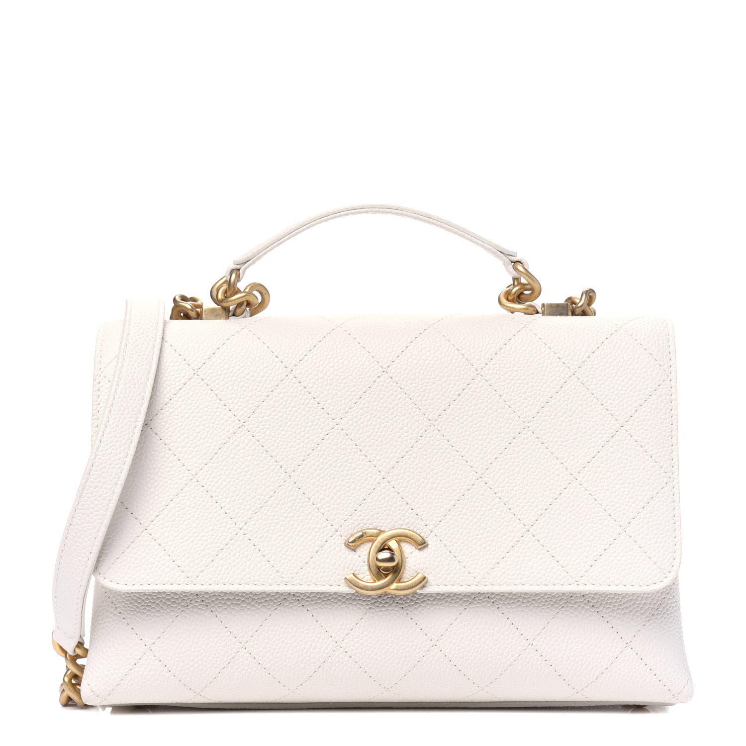 Chanel Grained Calfskin Small Stitched Flap White 1 of 4