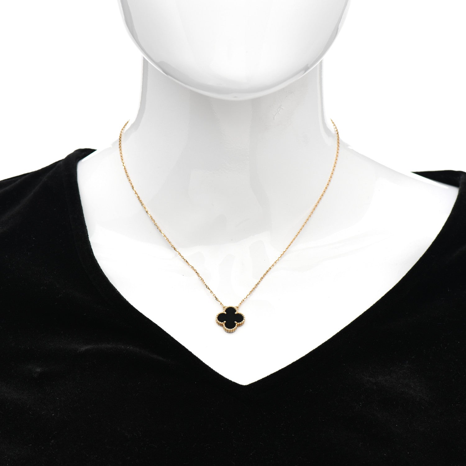 Van Cleef & Arpels 18K Yellow Gold Black Onyx Vintage Alhambra Pendant Necklace 2 of 5