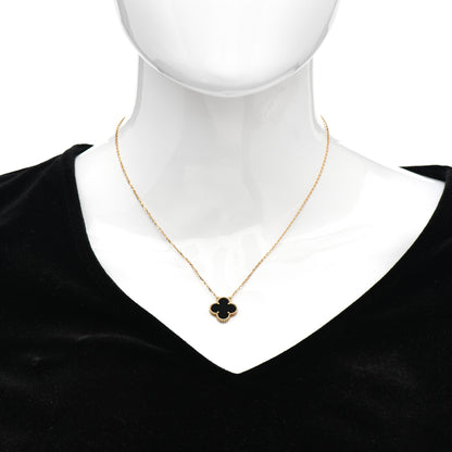 Van Cleef & Arpels 18K Yellow Gold Black Onyx Vintage Alhambra Pendant Necklace 2 of 5