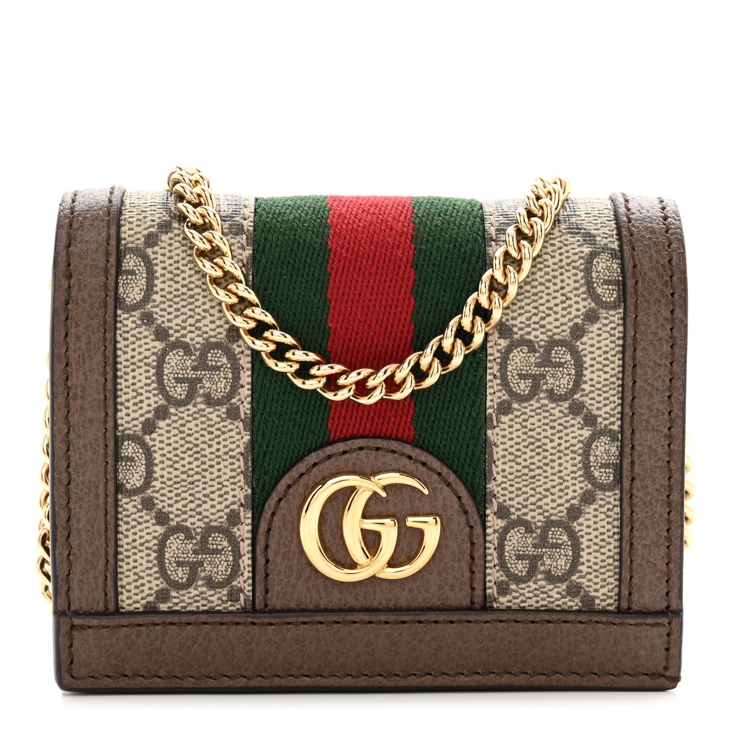 Gucci GG Supreme Monogram Web Ophidia Chain Card Case Wallet Beige New Acero 1 of 8