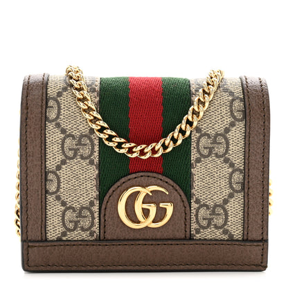 Gucci GG Supreme Monogram Web Ophidia Chain Card Case Wallet Beige New Acero 1 of 8