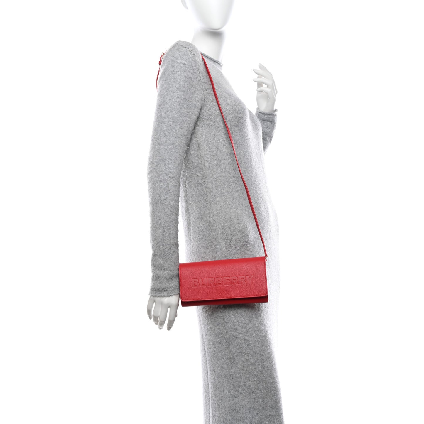 Grainy Calfskin Logo Henley Wallet On Chain Red
