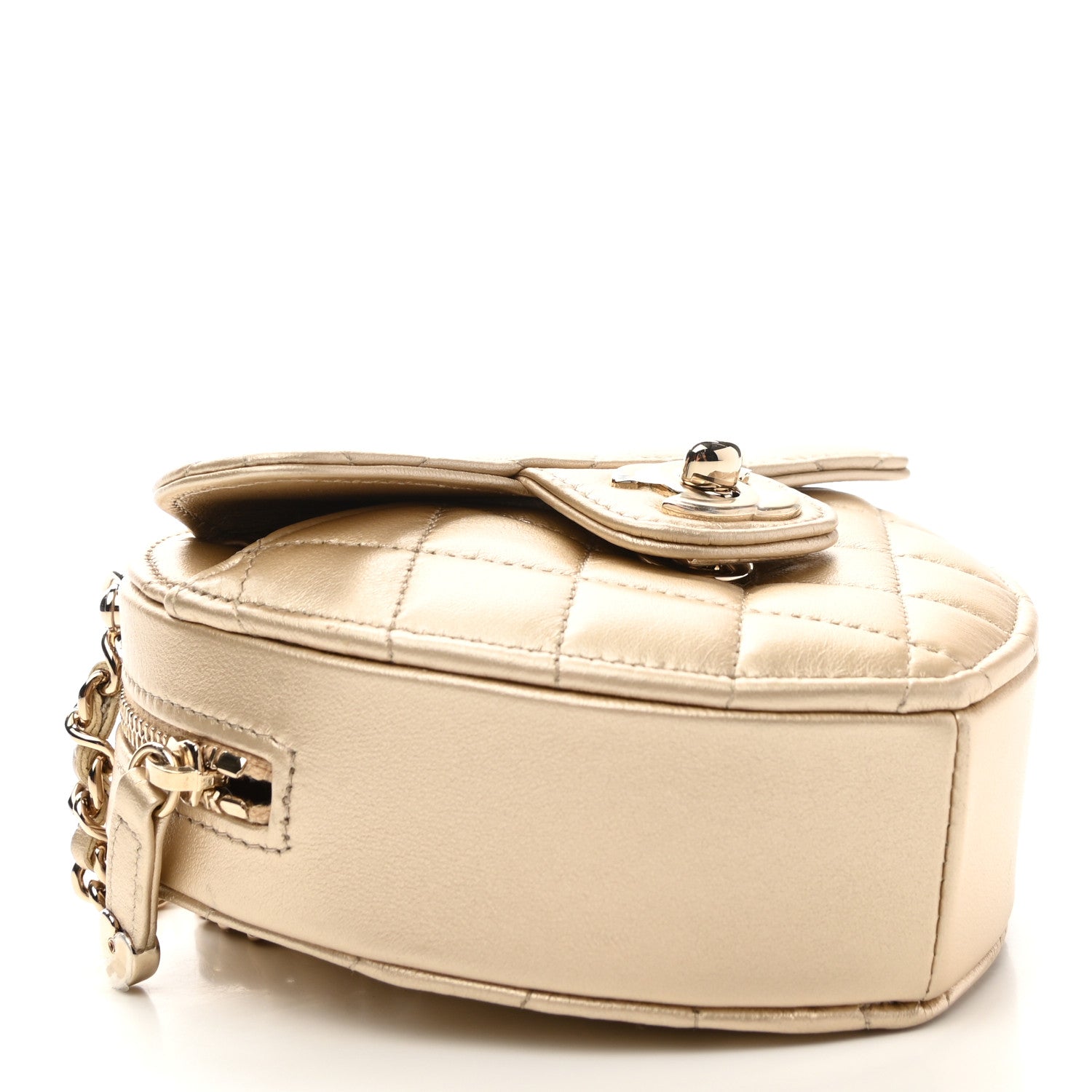 Chanel Metallic Lambskin Quilted CC In Love Heart Clutch With Chain Gold 4 of 10