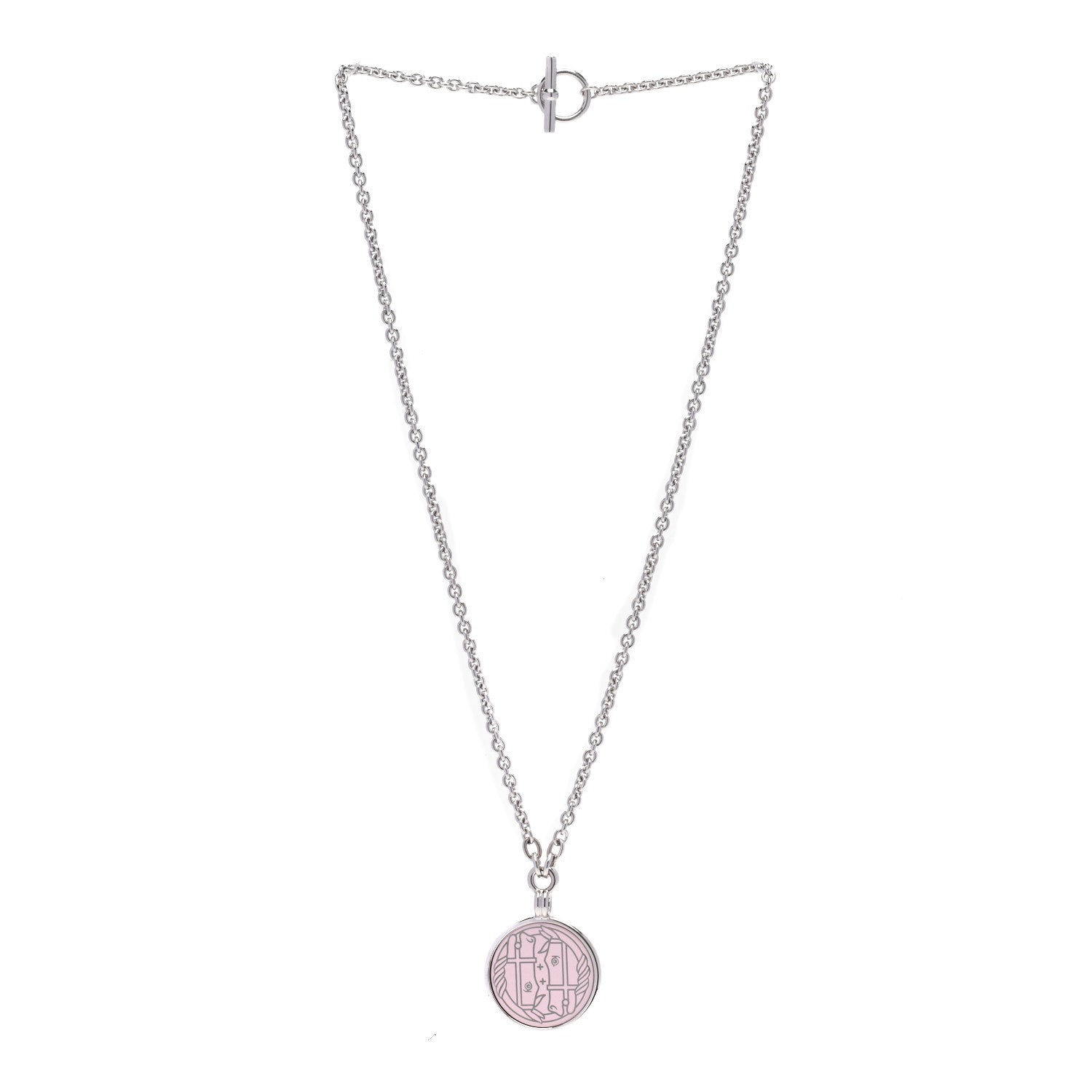 Hermes Palladium Enamel Large Medaille Quadrige Necklace White Platine Rose Candeur 4 of 7