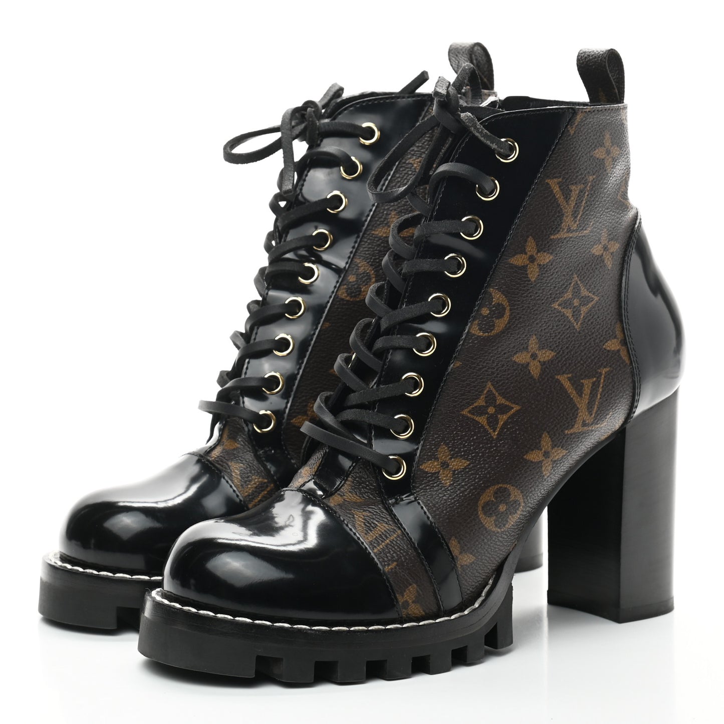Patent Calfskin Monogram Star Trail Ankle Boots 40 Black