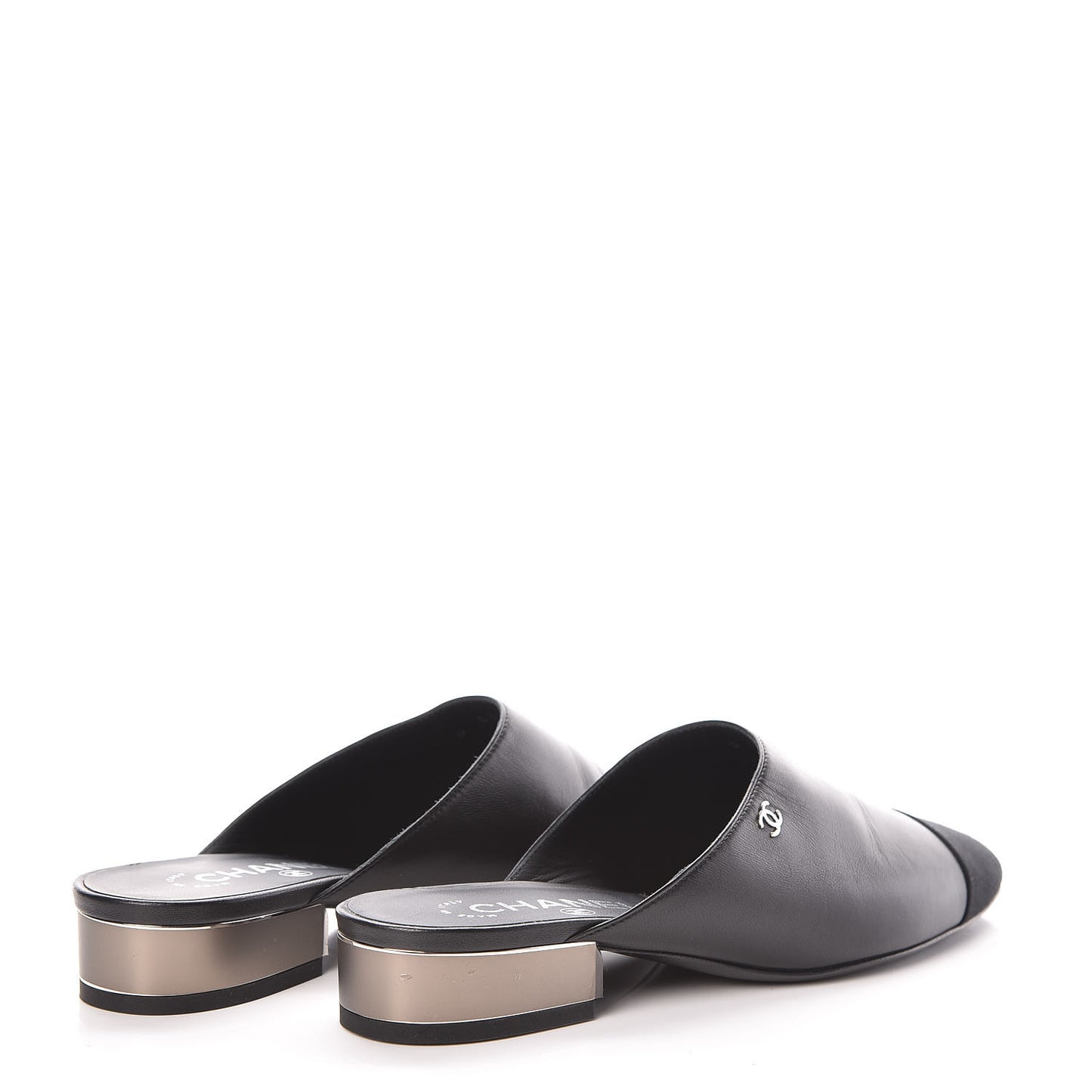 Lambskin Grosgrain Cap Toe Mules 36 Black