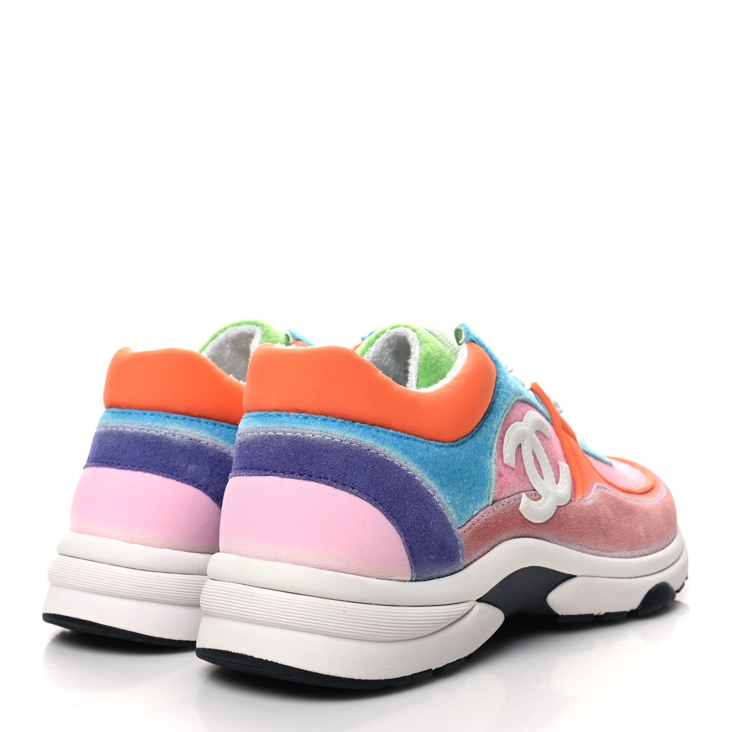 Chanel Fabric Suede Calfskin CC Sneakers 38.5 White Multicolor 4 of 8