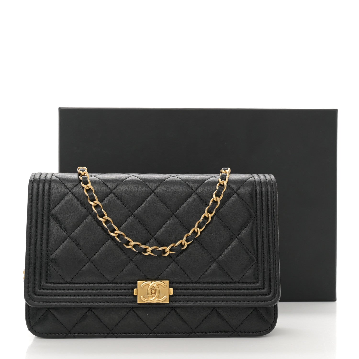 Chanel Lambskin Quilted Boy Wallet On Chain WOC Black 13 of 13