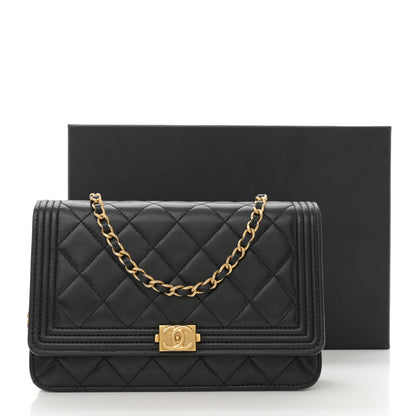 Chanel Lambskin Quilted Boy Wallet On Chain WOC Black 13 of 13