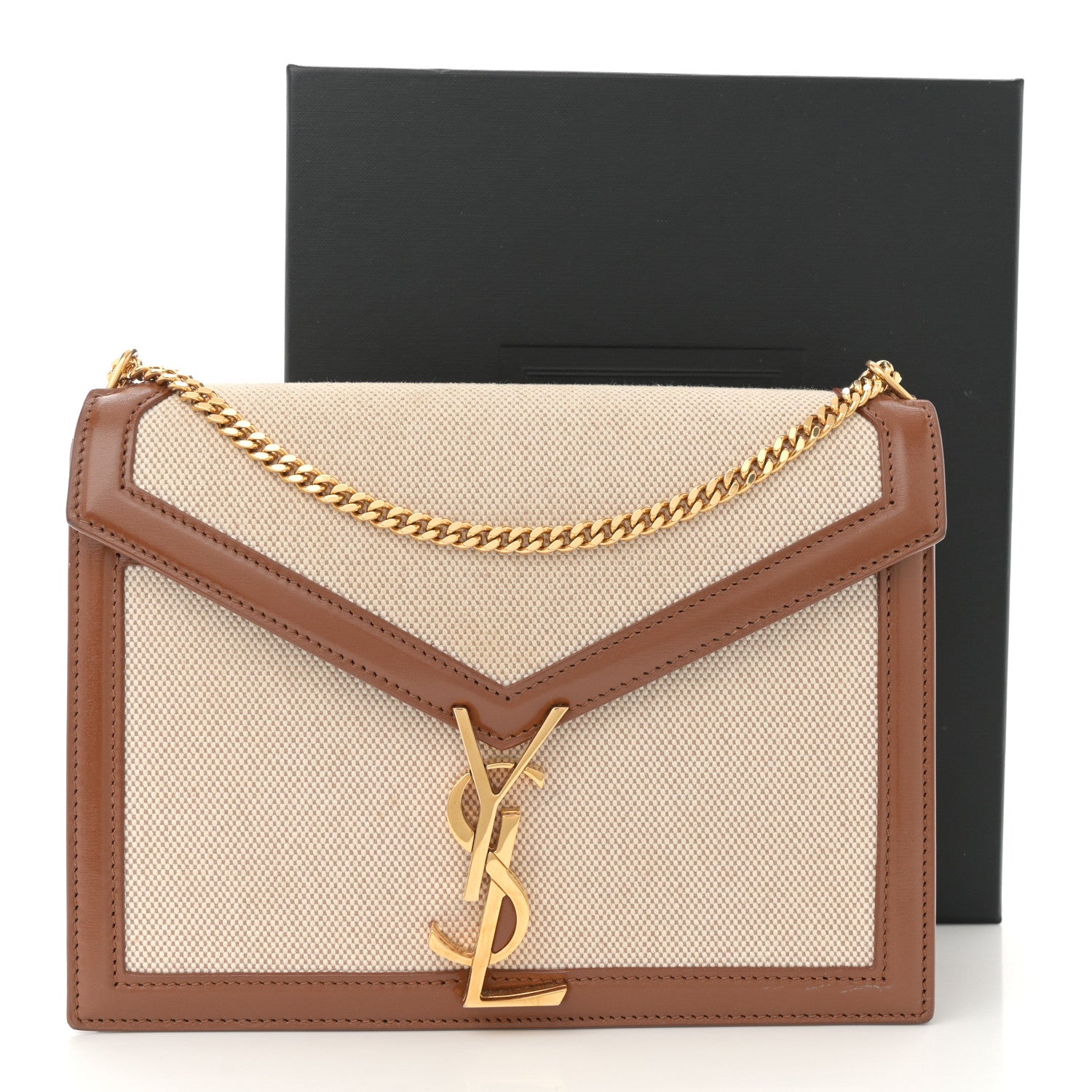 Saint Laurent Canvas Calfskin Classic Monogram Cassandra Tan Natural 12 of 12