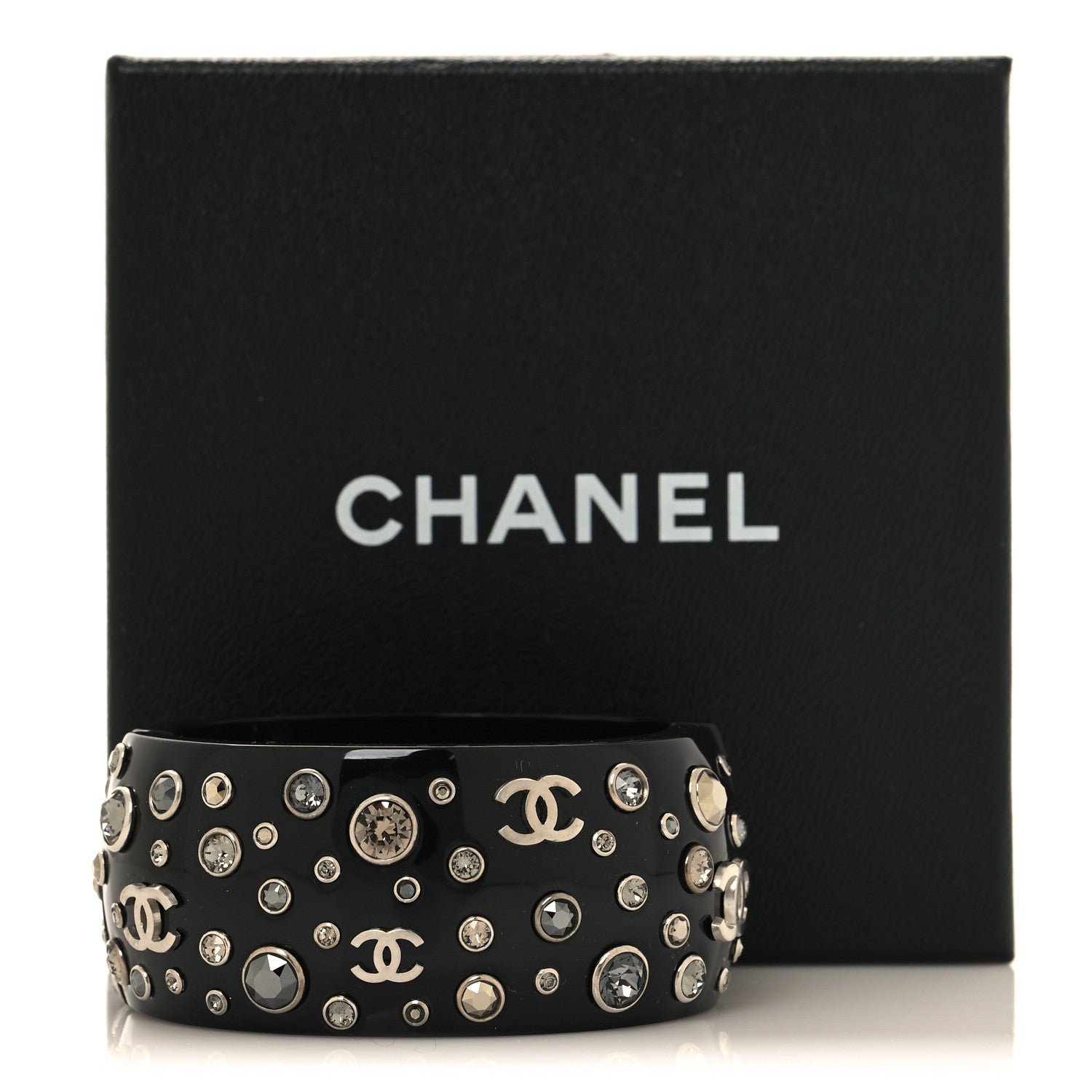 Chanel Resin Crystal CC Cuff Bracelet Ruthenium Black 5 of 5