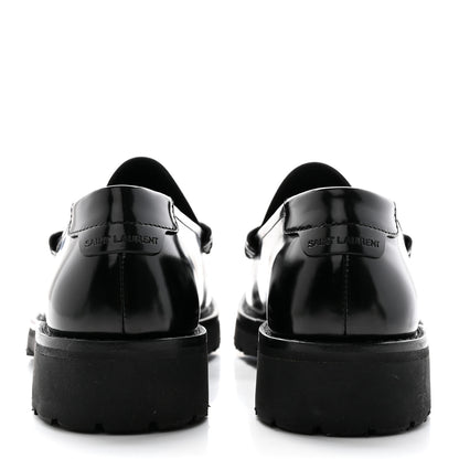 Saint Laurent Glazed Calfskin Chunky Le Loafer Penny Slippers 39 Black 5 of 12