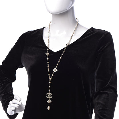 Chanel Crystal Baguette Pearl CC Cross Drop Necklace Gold 2 of 4